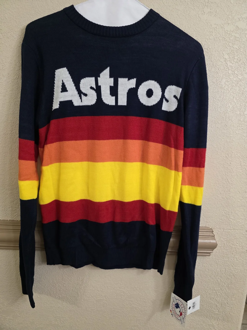 Cooperstown Collection Navy Astros Crewneck Stripes. Genuine Merchandise